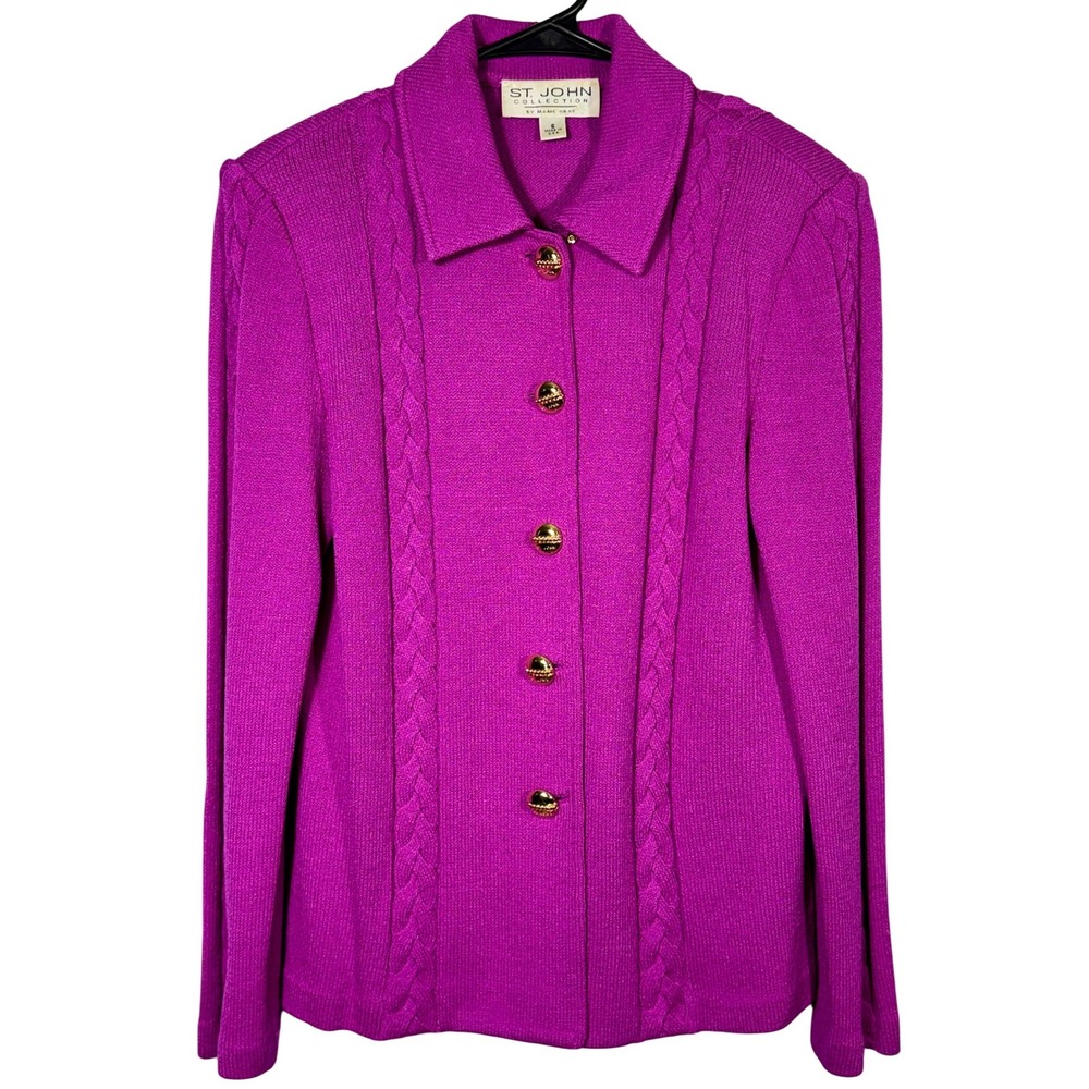 Vintage St. John Collection by Marie Gray Fuchsia Santana Knit Cardigan Size 6